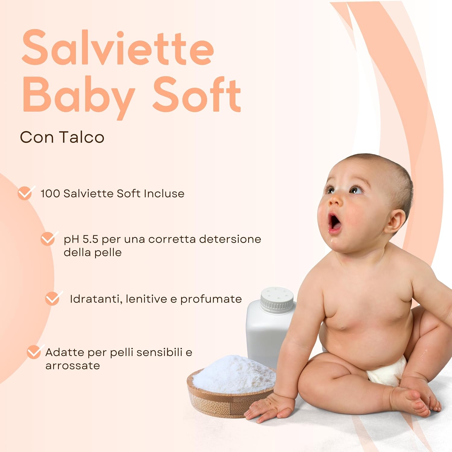 Salviette Baby con Talco per Pelli Sensibili - 1200 pezzi - immagine 2