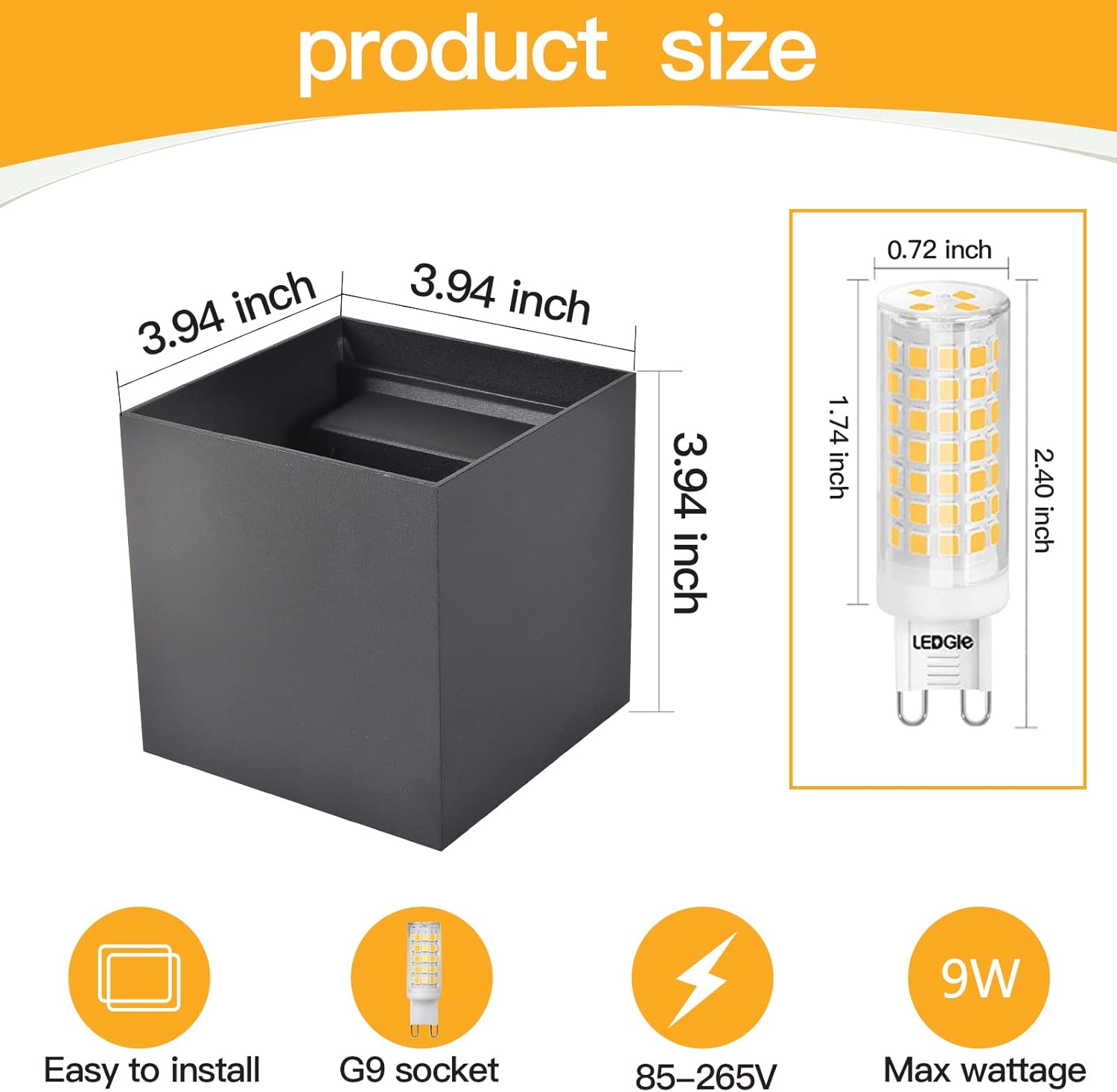 Fupe Applique LED da Esterno/Interno 9W 3000K, 2 Pezzi - immagine 4