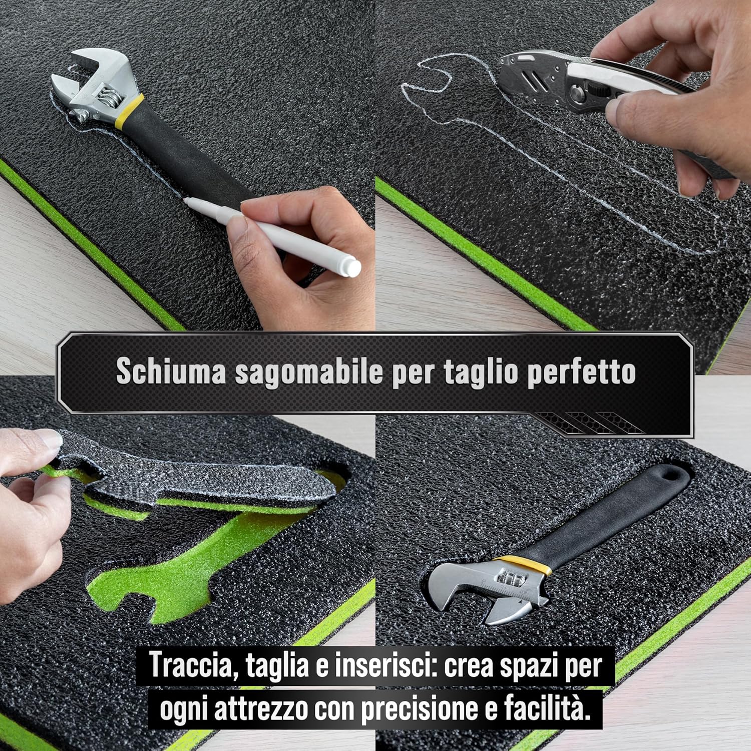 Precision Defined Schiuma per Cassette Attrezzi Nero/Verde - immagine 4