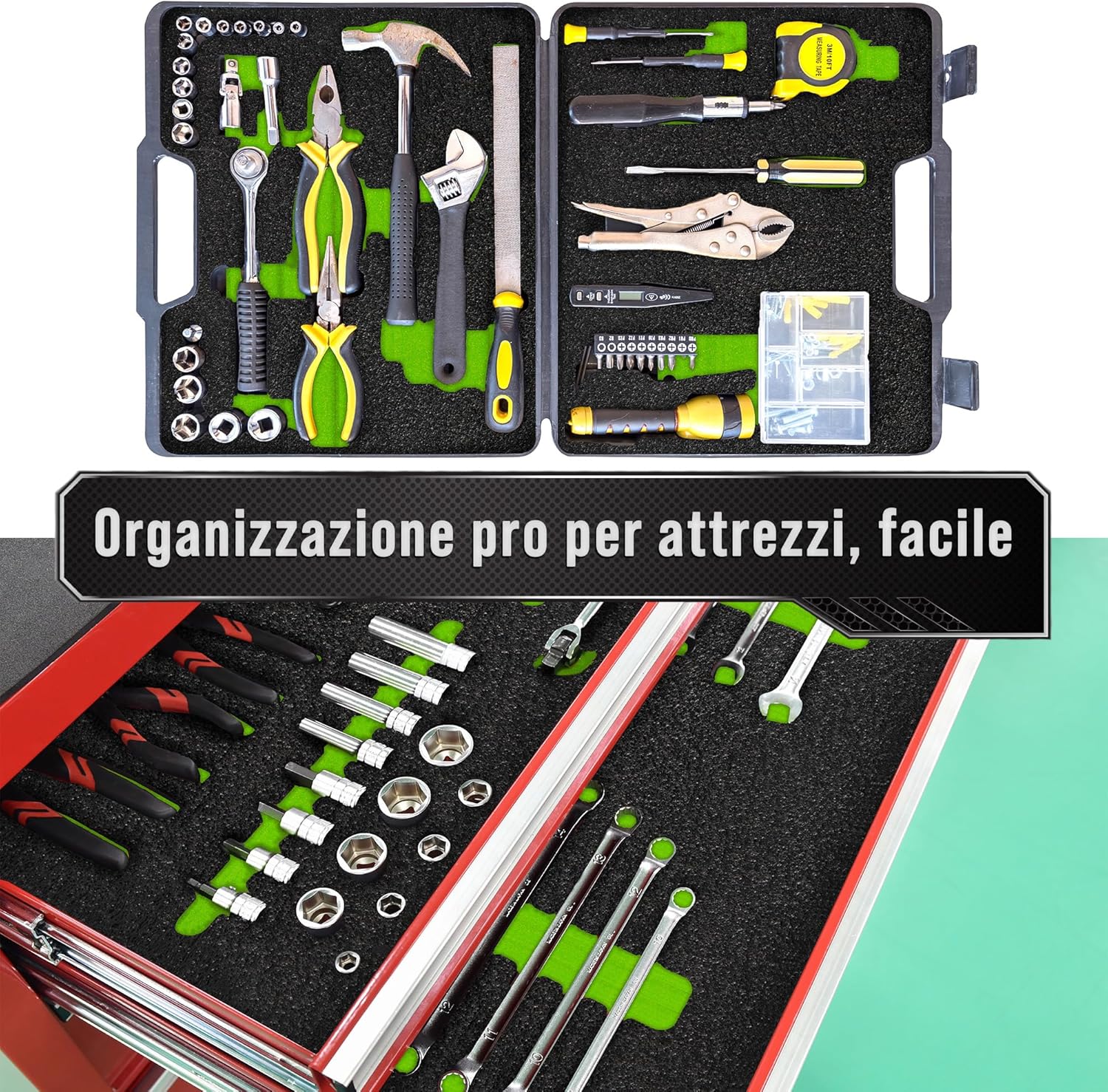 Precision Defined Schiuma per Cassette Attrezzi Nero/Verde - immagine 8