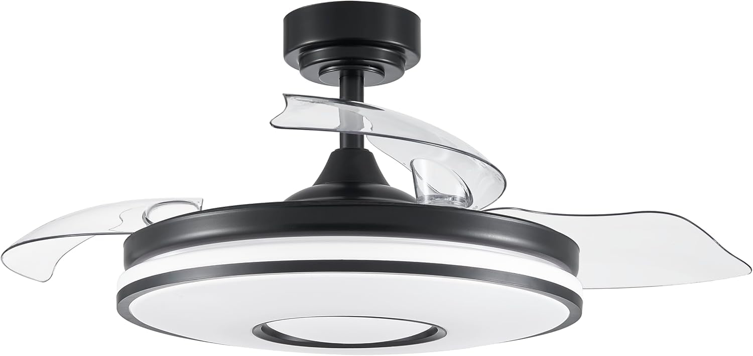 Ventola Soffitto 72W con 5 Pale, Bianco-Legno Chiaro