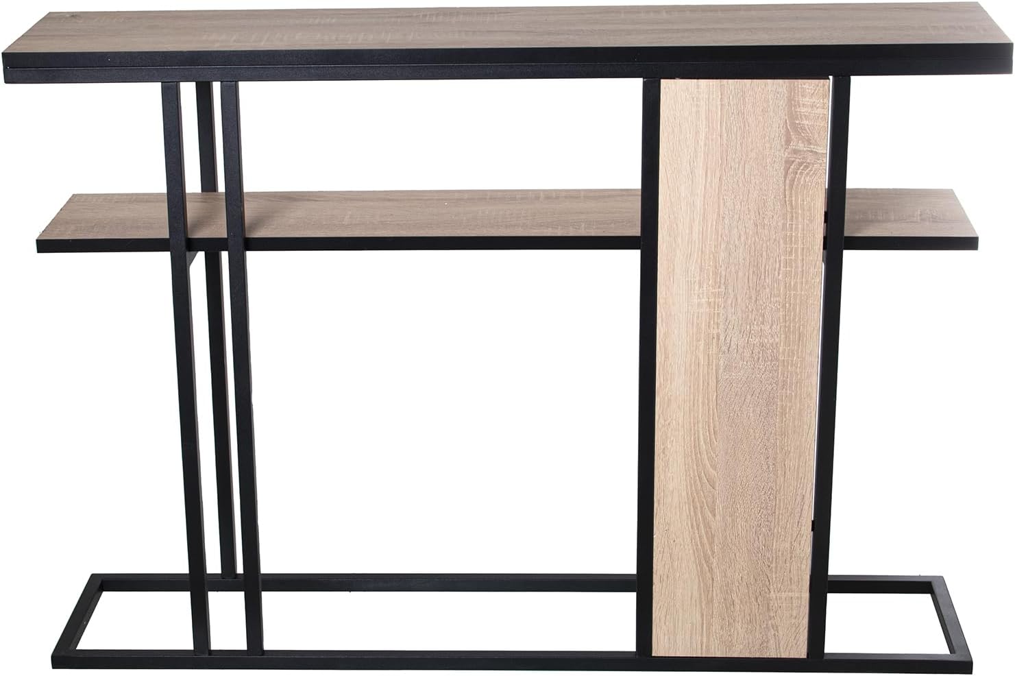 DRW Tavolo di Ingresso in Legno e Metallo 120x25x82cm, Rovere e Nero