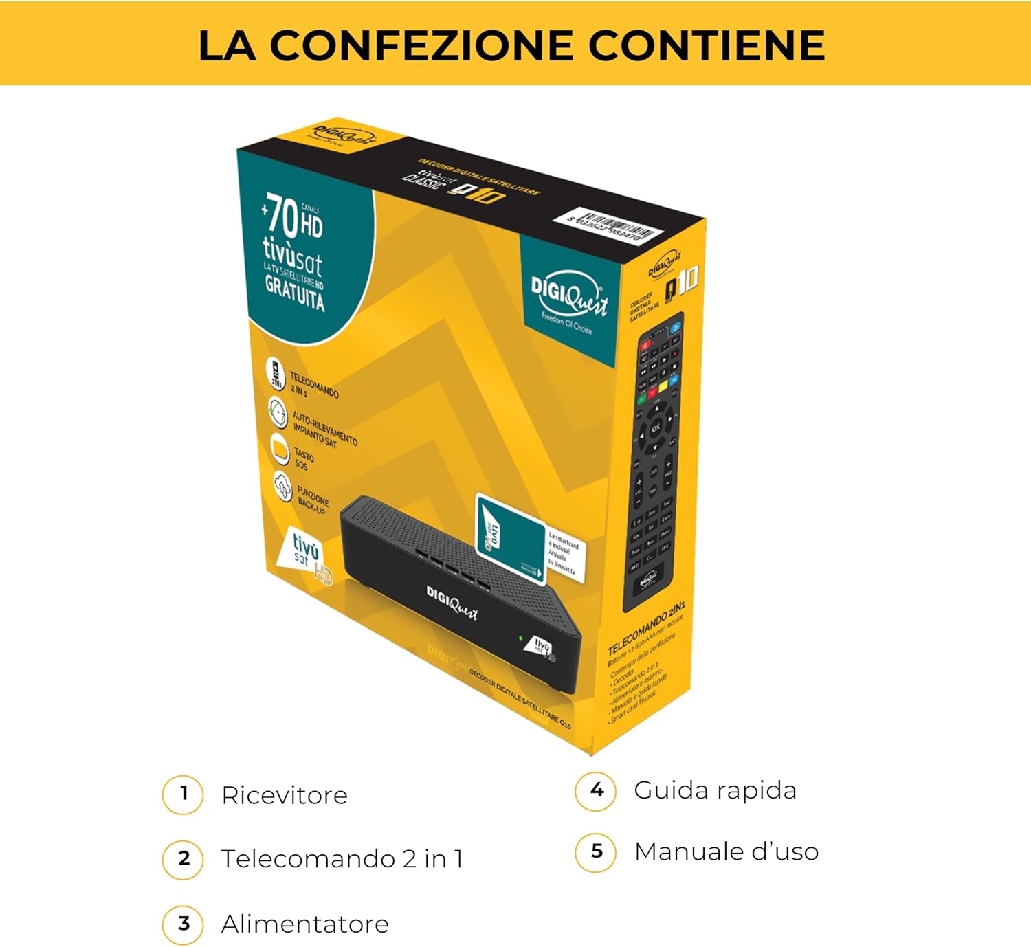 Digiquest Decoder tivùsat Classic Q10 HD, Nero - immagine 8