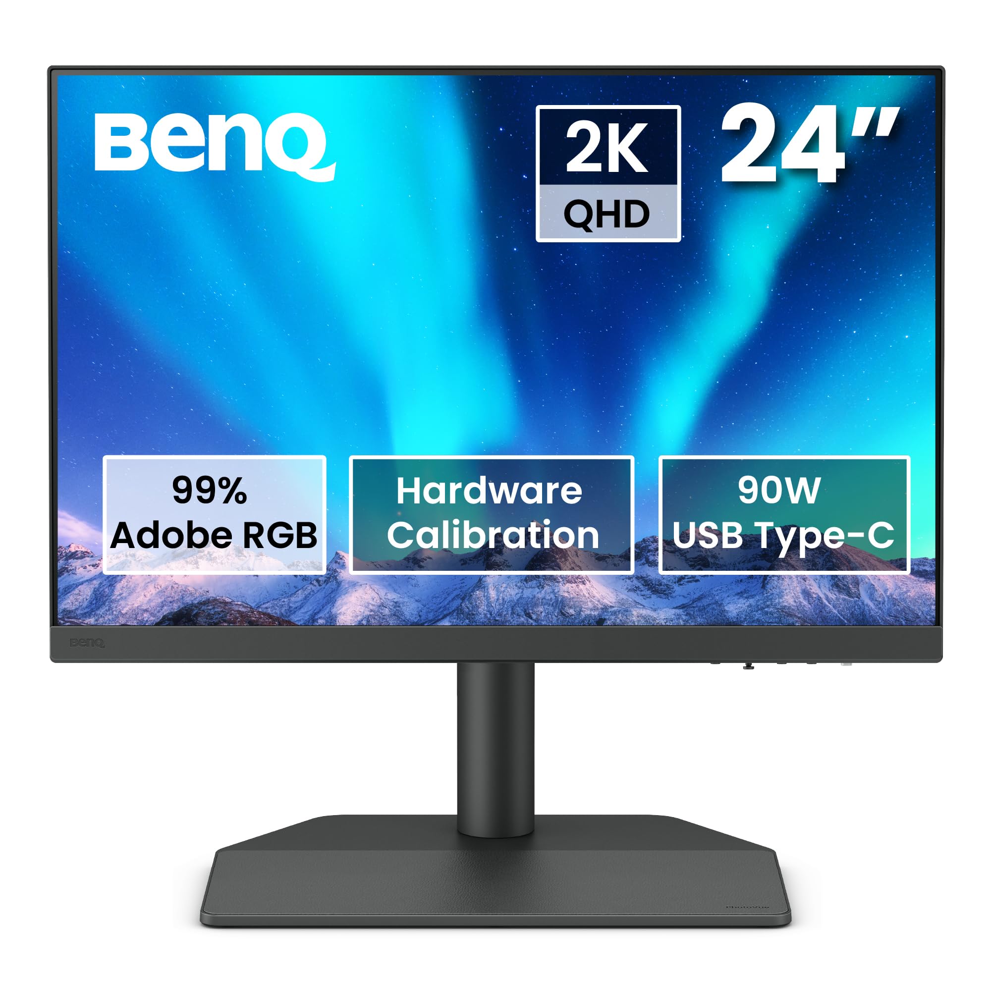 BenQ SW242Q Monitor per fotografia da 24 pollici 2K 16:10 Compatibile con MacBook/Windows, 99% di Adobe RGB, 98% di P3, Calibrazione Hardware, USB-C da 90W, LUT 3D da 16 bit, HDR10