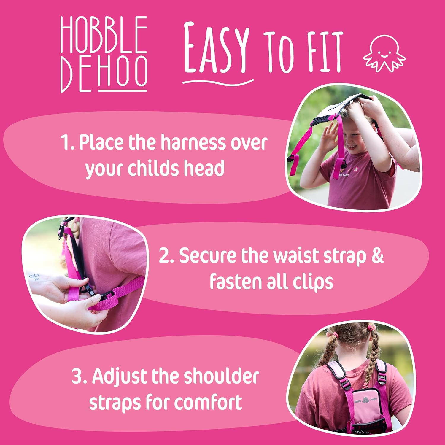 Hobbledehoo Active - Pettorina di Sicurezza per Bambini, Rosa - immagine 4