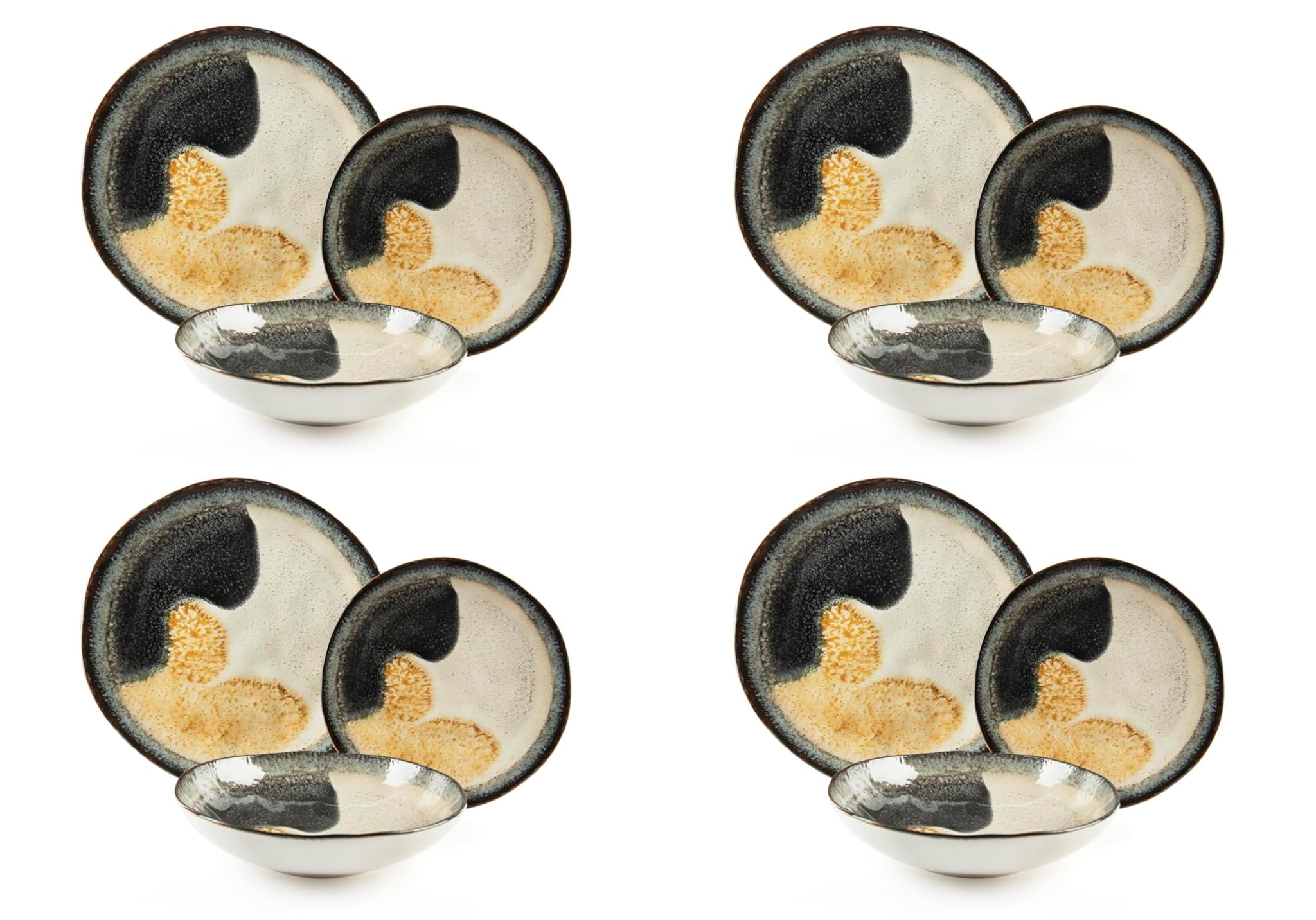 Excelsa Dioniso Servizio Piatti 12 Pezzi, Ceramica, Effetto Reattivo, 4 Persone