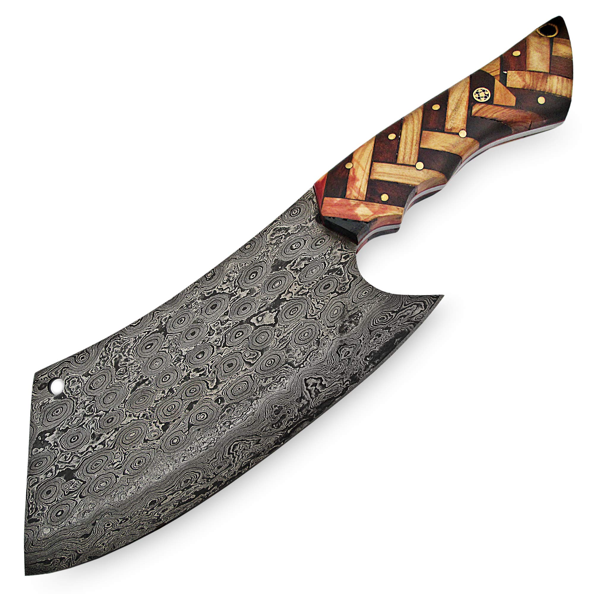 9838 Artigianale in Acciaio Damasco mannaia con Guaina
