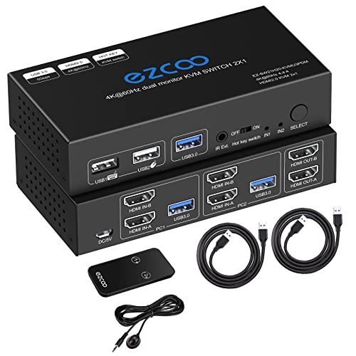 HDMI KVM Switch Dual Monitor 4K 60Hz USB 3.0 2 Porte