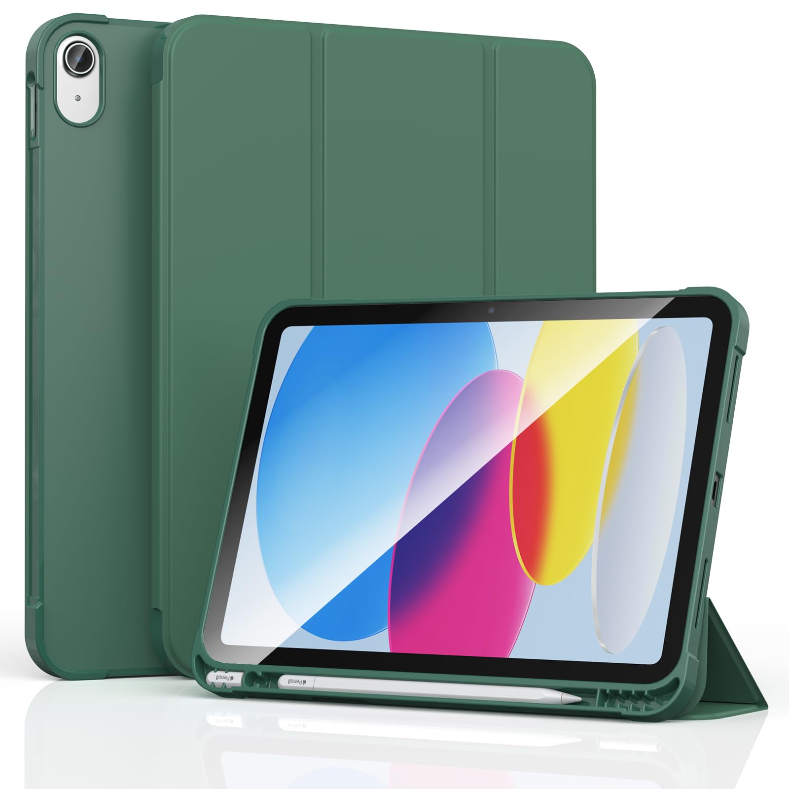 Custodia per iPad (A16) 11a/10a Gen con Portamatite, Verde Scuro