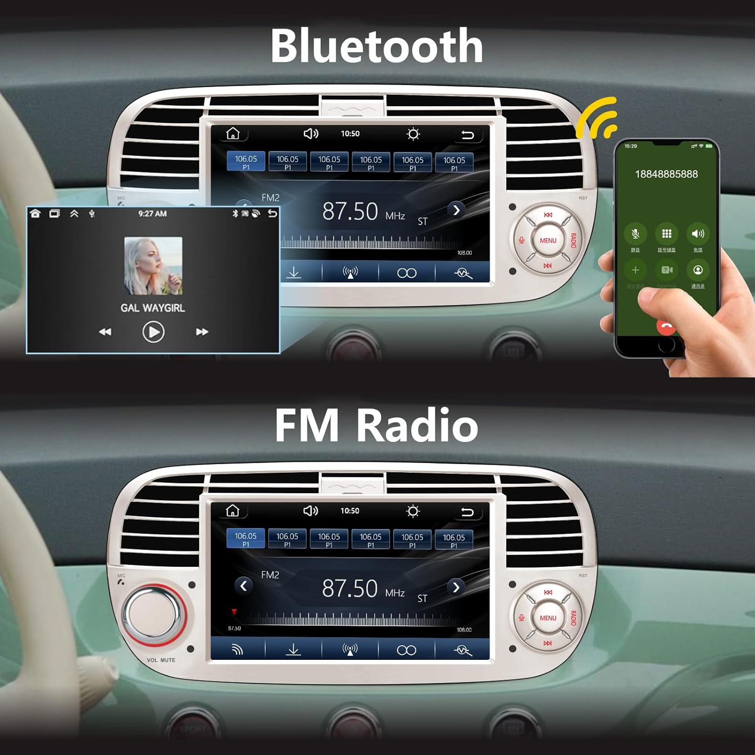 Aphrfamma Autoradio CarPlay Wireless per Fiat 500 - immagine 3