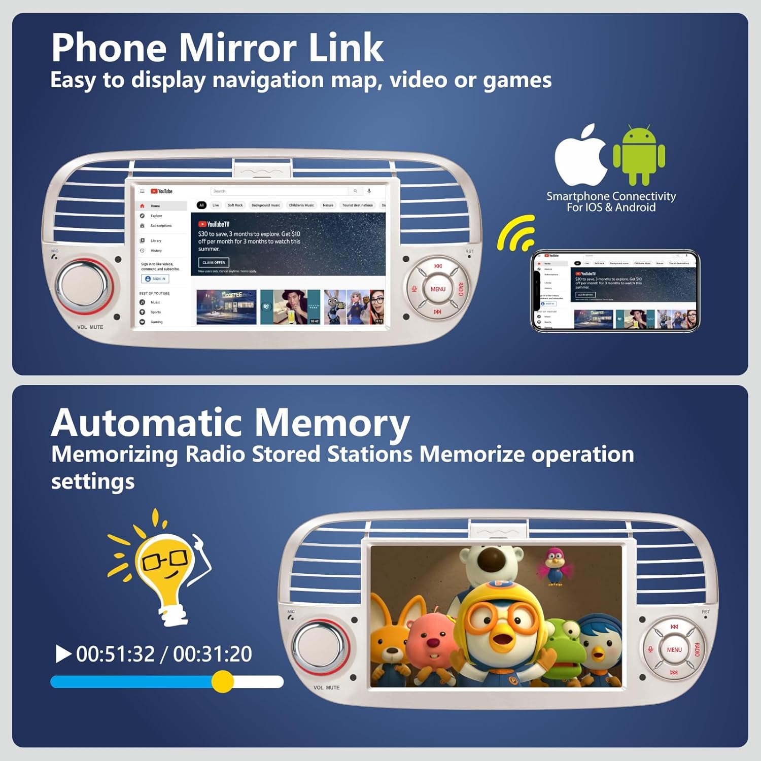 Aphrfamma Autoradio CarPlay Wireless per Fiat 500 - immagine 5