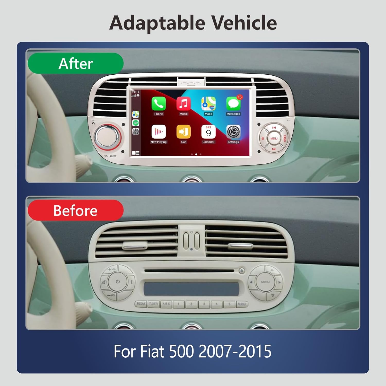 Aphrfamma Autoradio CarPlay Wireless per Fiat 500 - immagine 6
