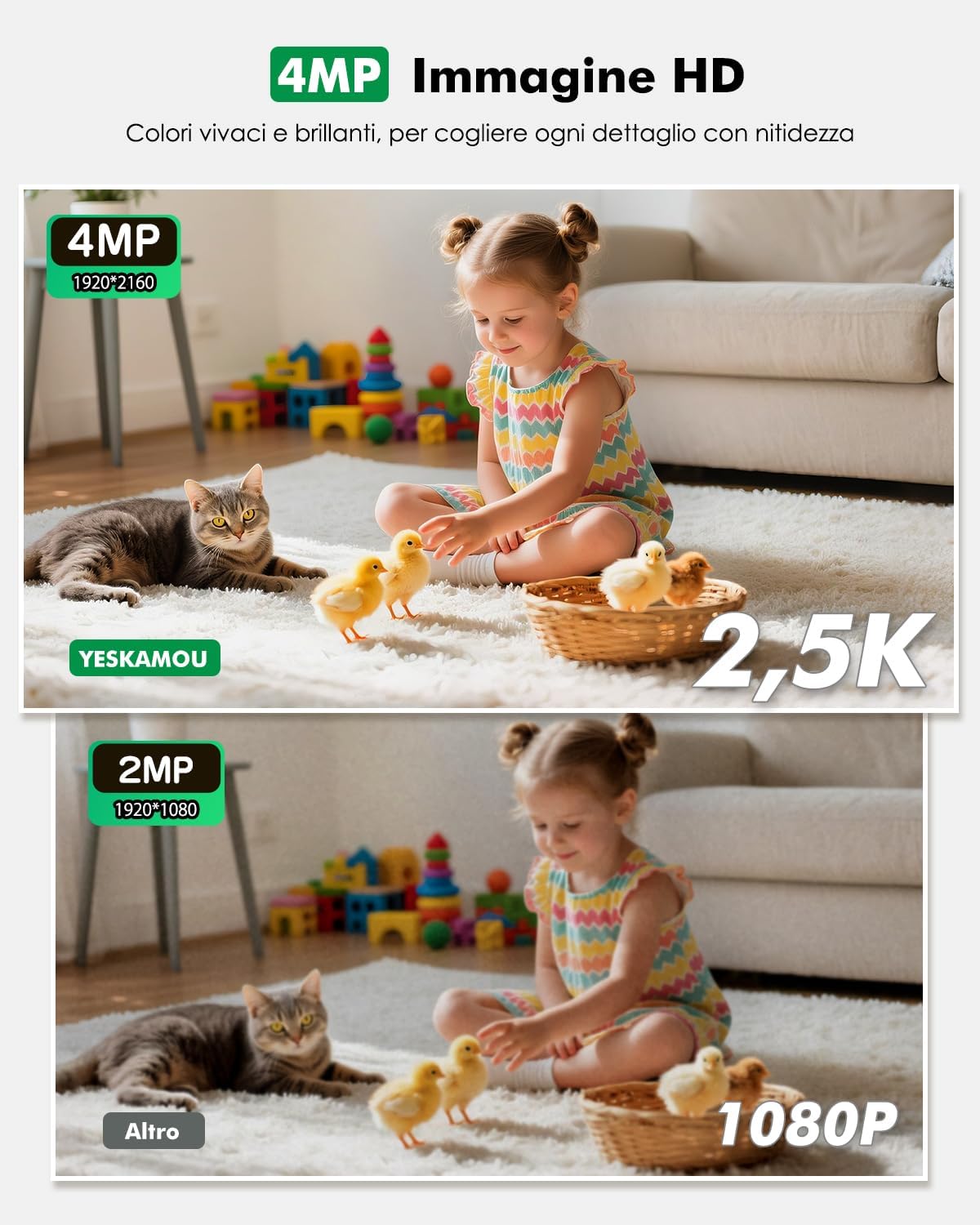 Telecamera WiFi Interno 4MP 2.5K con Batteria 6000mAh - immagine 3