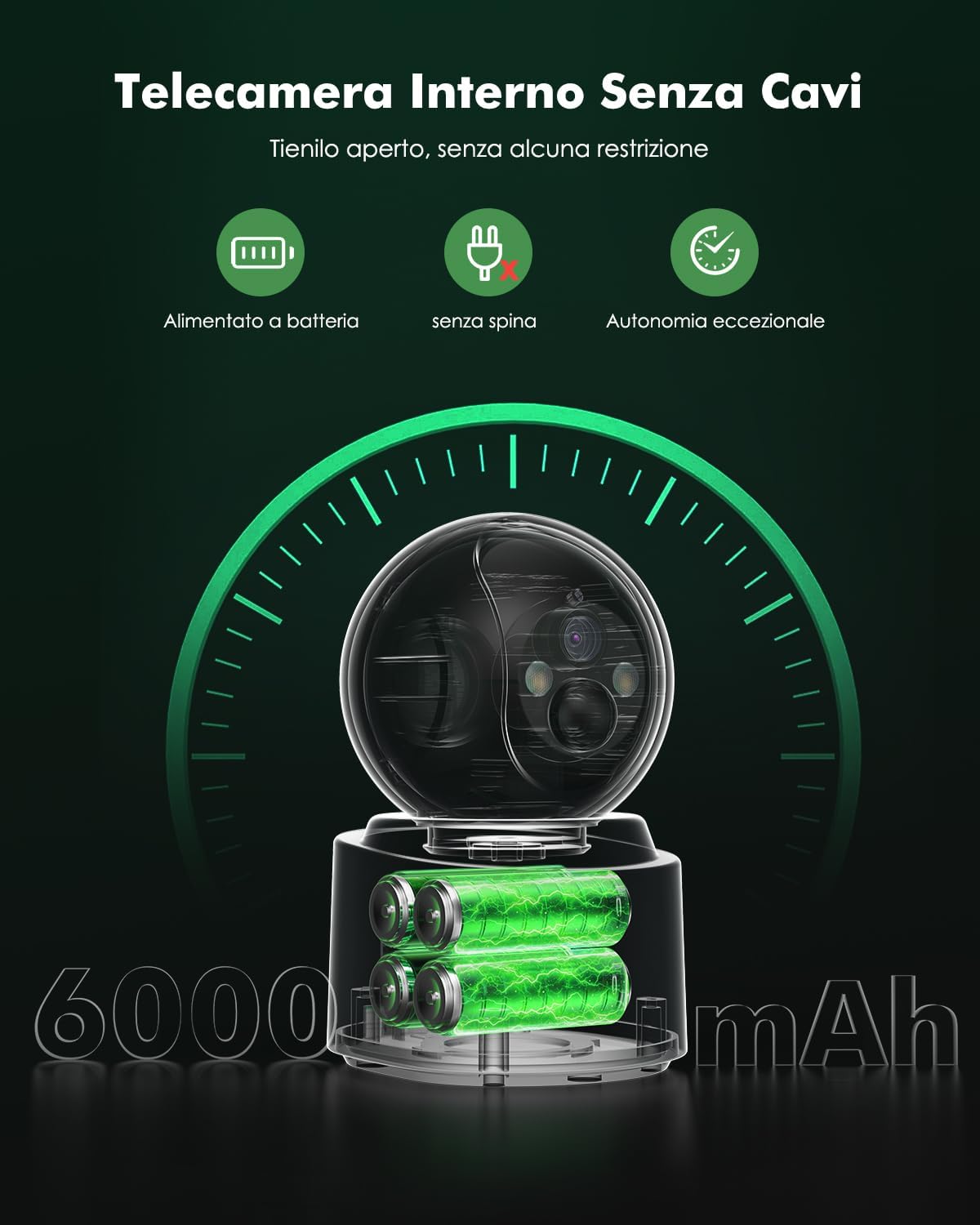 Telecamera WiFi Interno 4MP 2.5K con Batteria 6000mAh - immagine 4