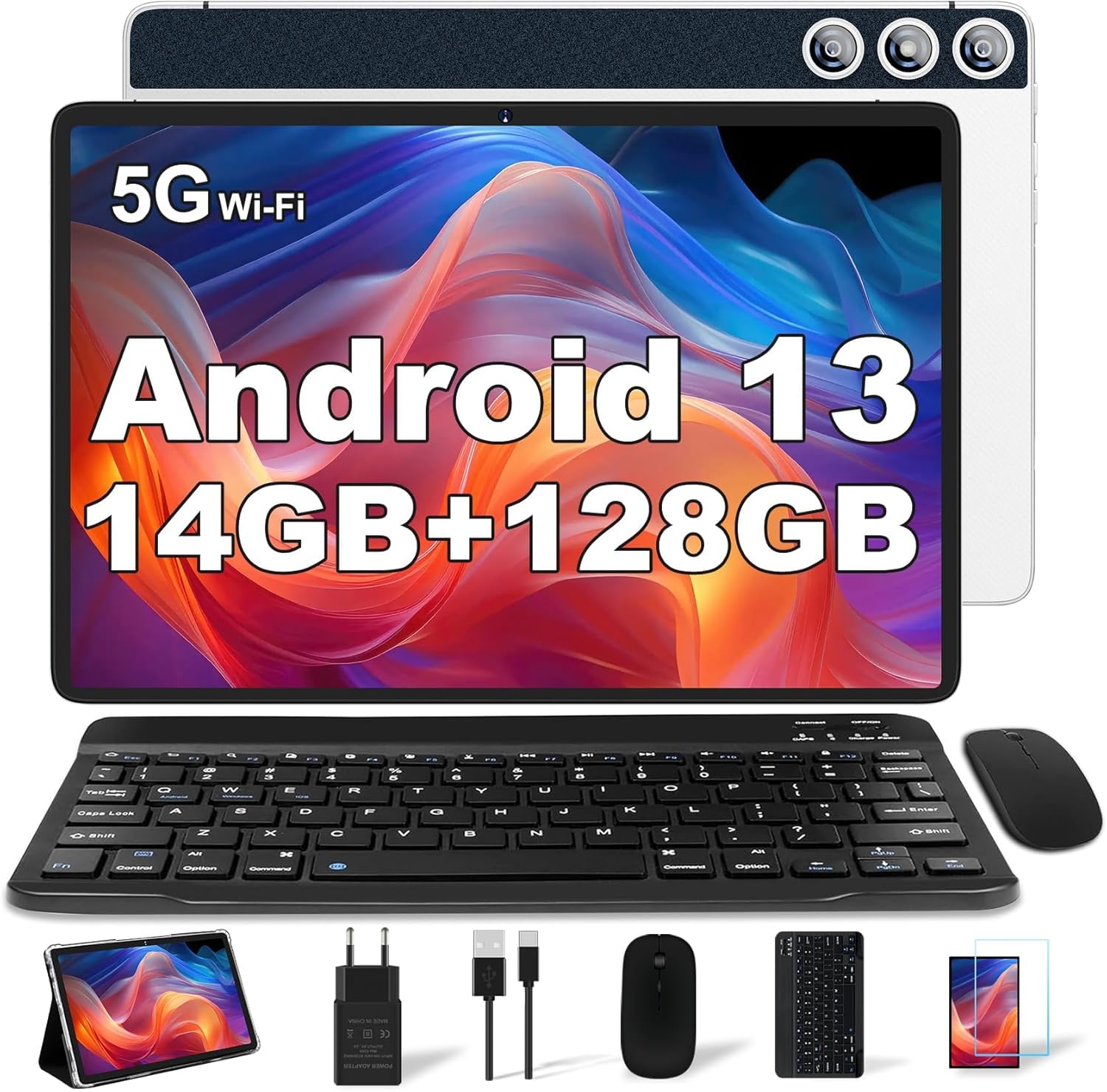 Tablet Android 14 Octa-Core, 8000mAh, 5MP+8MP, 5G Wi-Fi, Argento