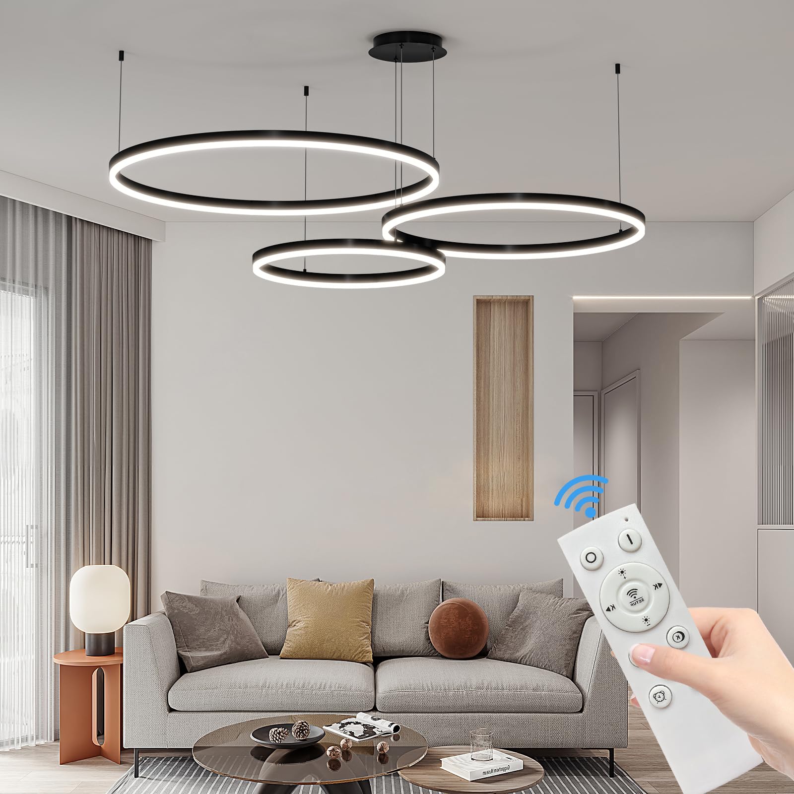 Mikeru Luce a Sospensione Rotonda 3 Anelli Dimmerabile