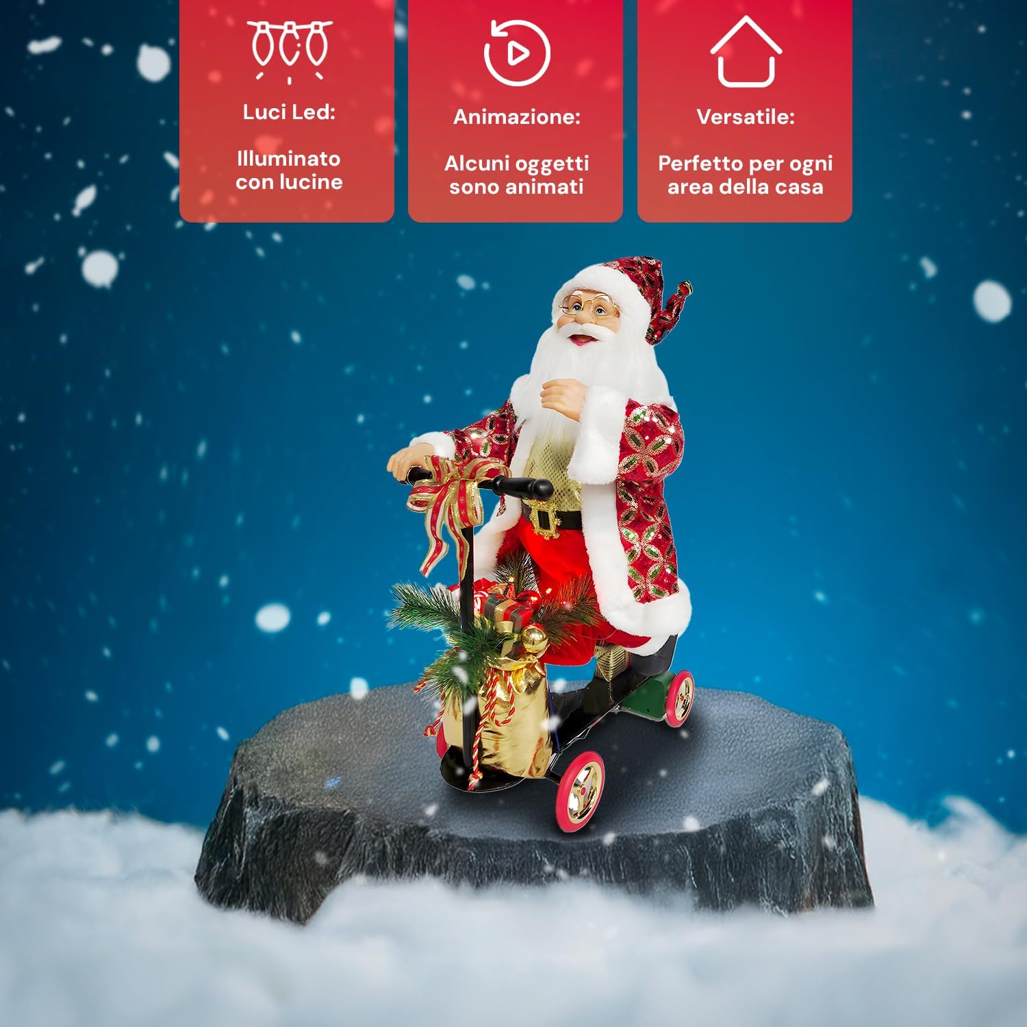 wintem Babbo Natale con Scooter Animato 70cm - immagine 3