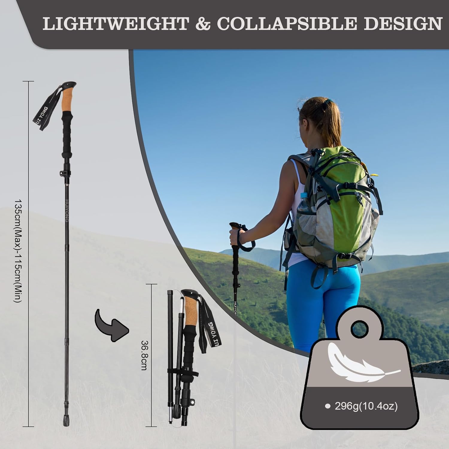 Huining Bastoni da Trekking Pieghevoli in Alluminio - immagine 2