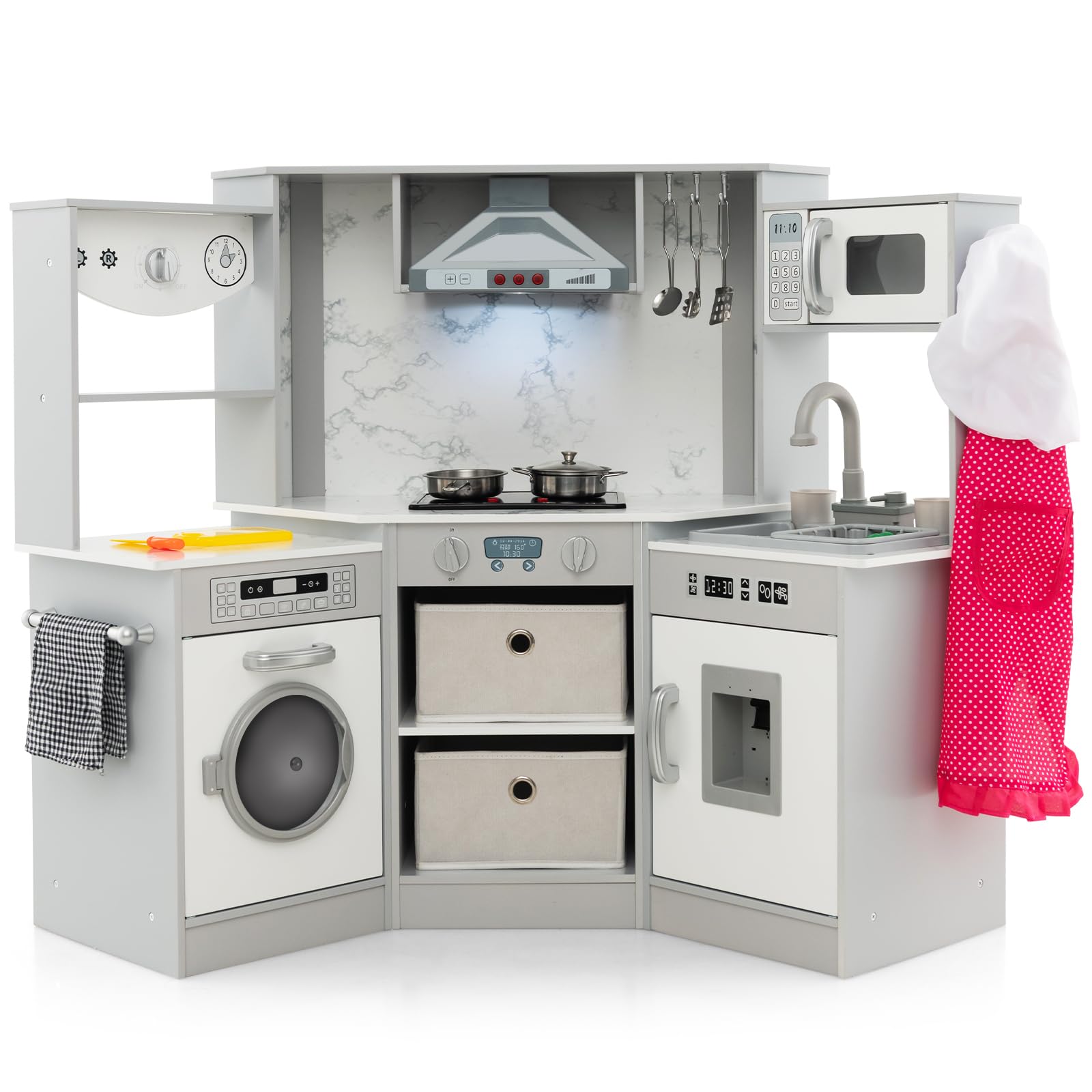 Fantask Cucina giocattolo per bambini con luce e suoni, Grigio