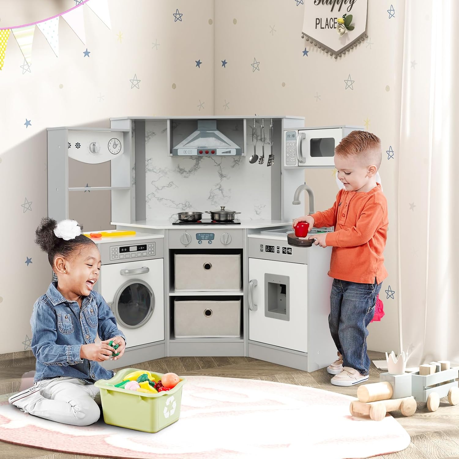 Fantask Cucina giocattolo per bambini con luce e suoni, Grigio - immagine 2