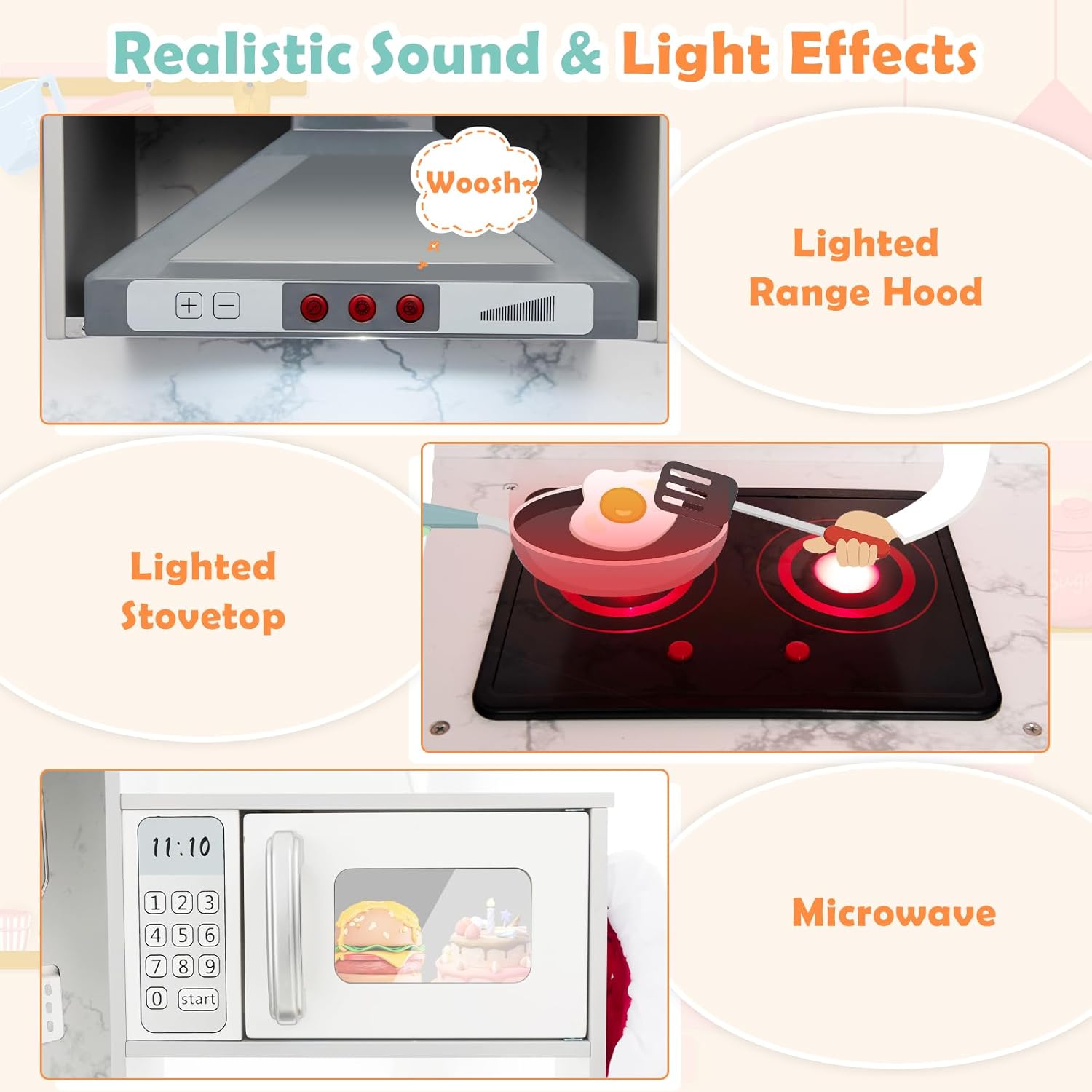 Fantask Cucina giocattolo per bambini con luce e suoni, Grigio - immagine 4