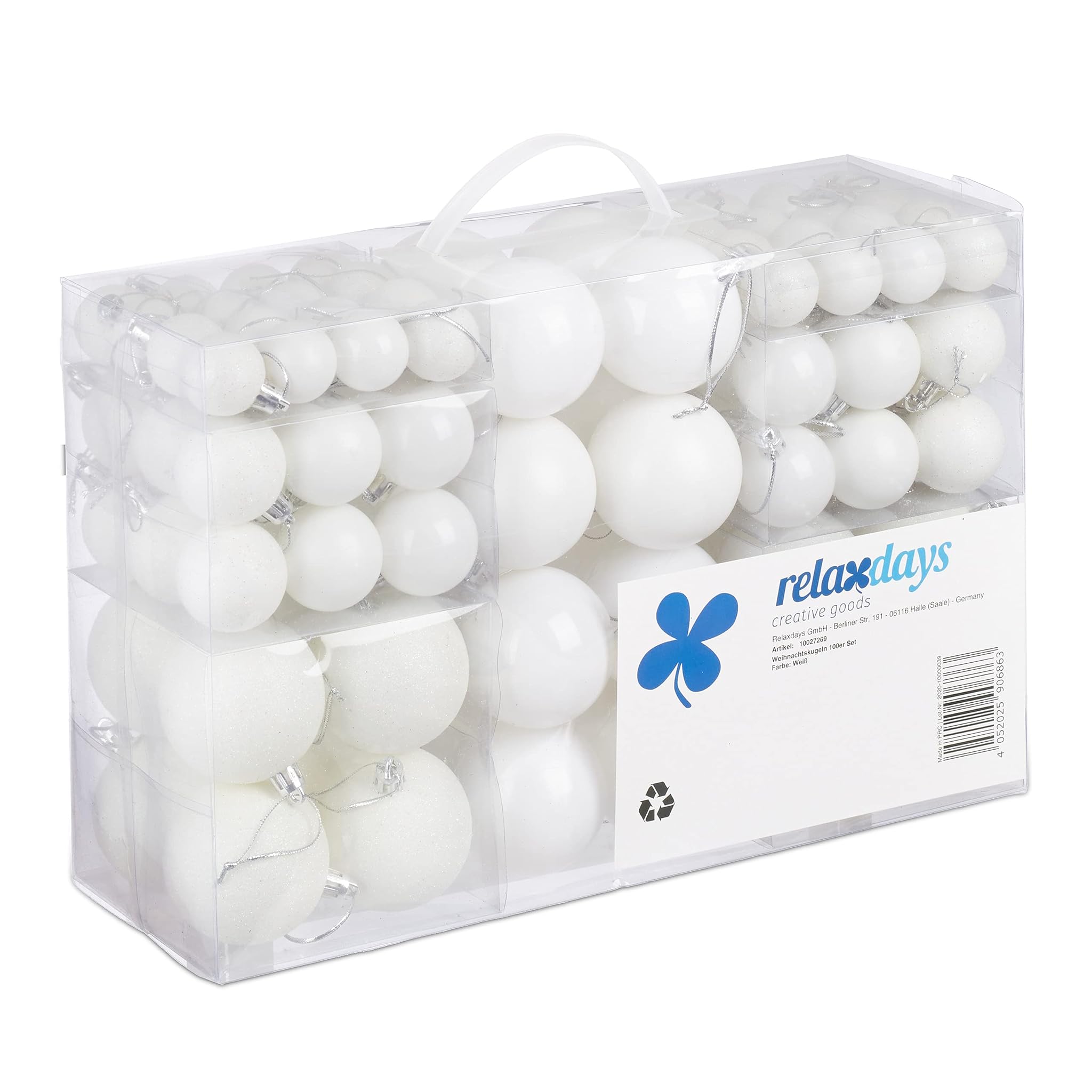 Relaxdays Palline di Natale Set 100, Bianco