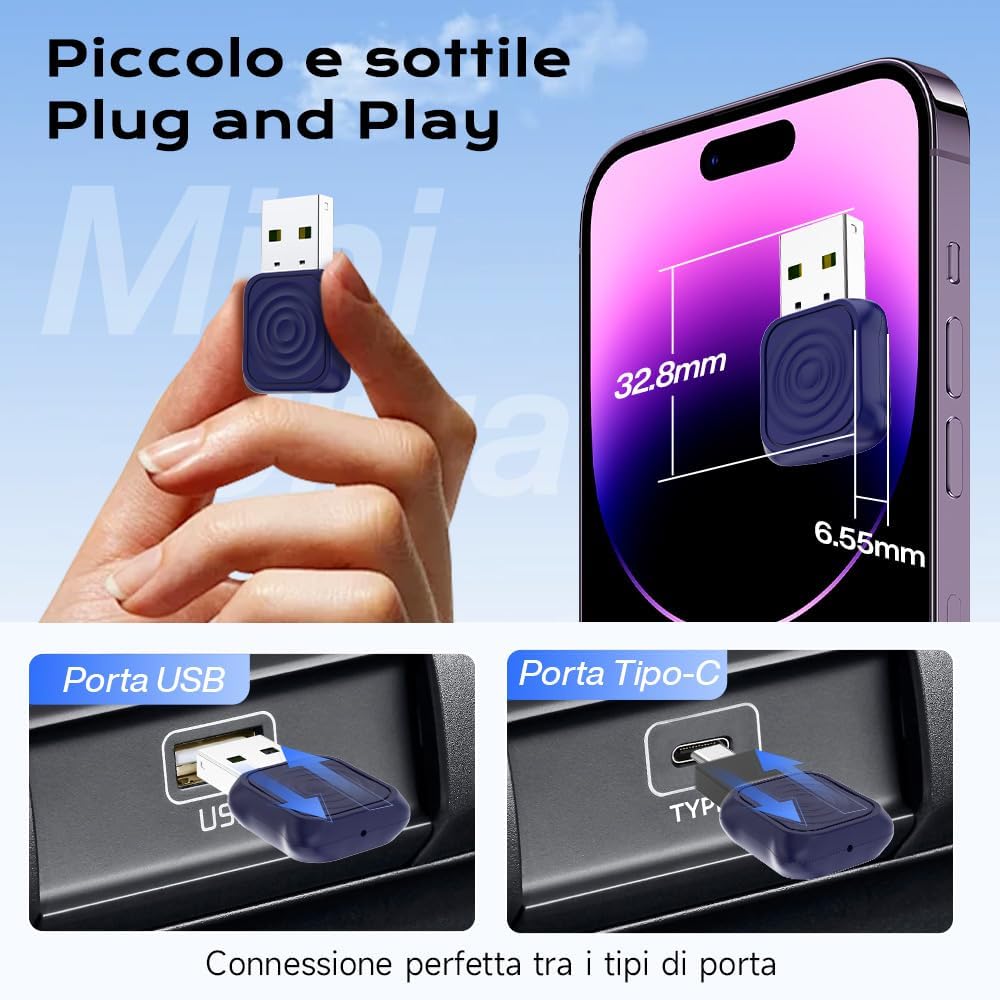 Carlinkit Mini Adattatore Wireless CarPlay & Android Auto - immagine 3