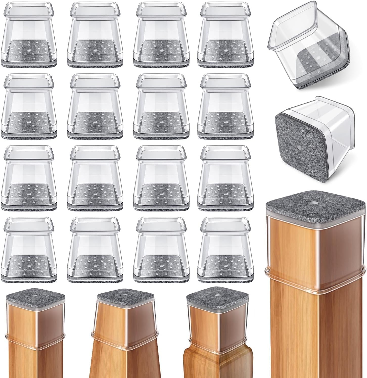 24 Pezzi Gommini per Sedie Quadrati in Silicone con Feltro