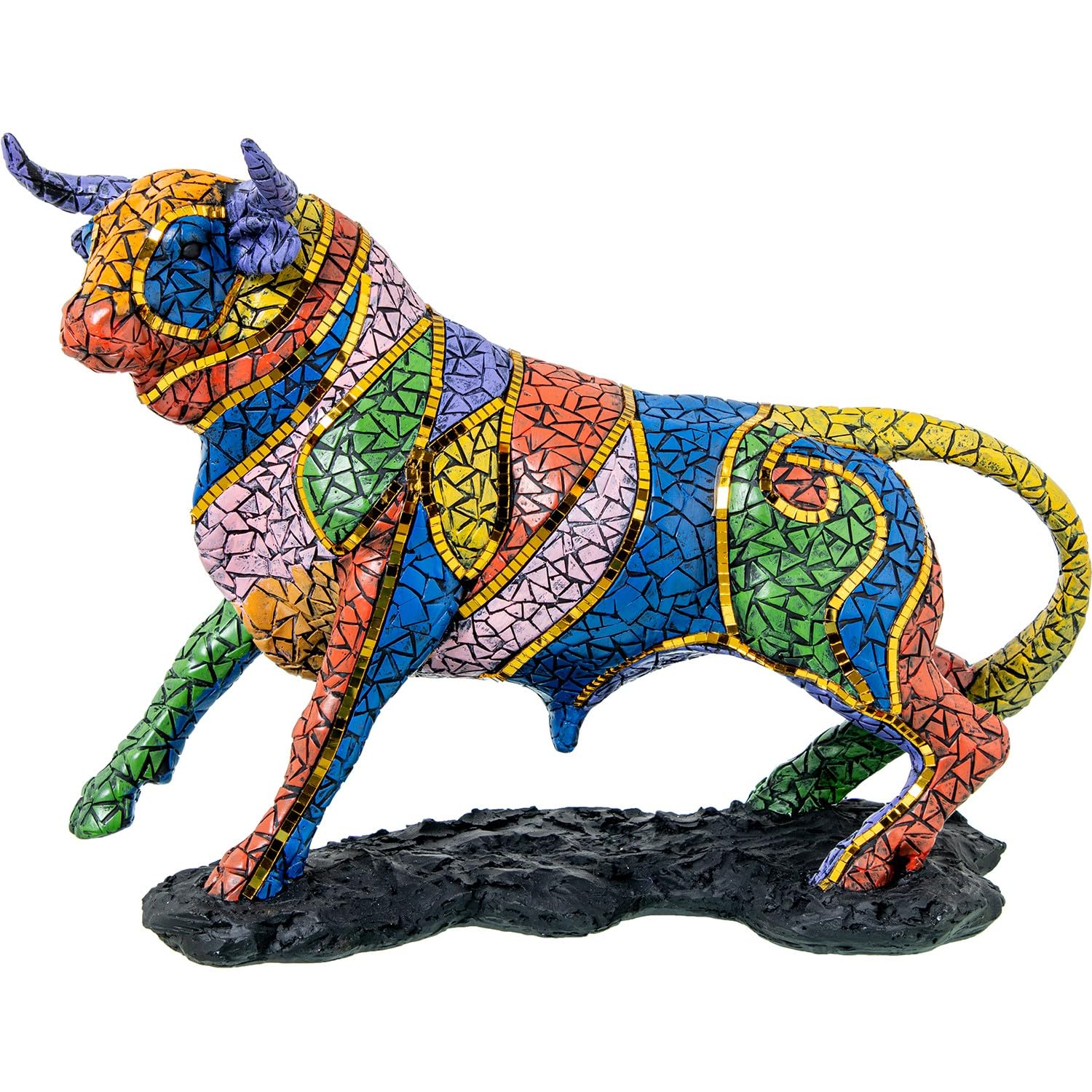 DRW Figura di un Toro Mosaico in Resina Multicolore 16x43x31 cm