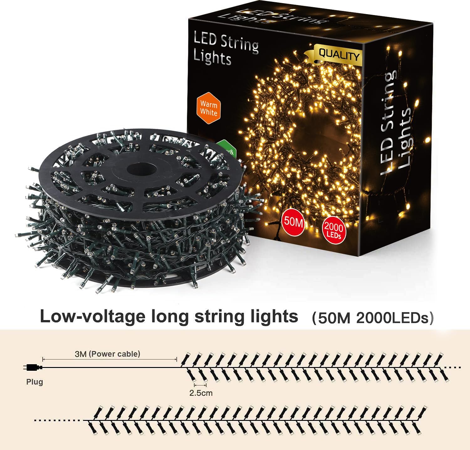 Avoalre Luci di Natale 2000 LEDs 50M Bianco Caldo - immagine 6