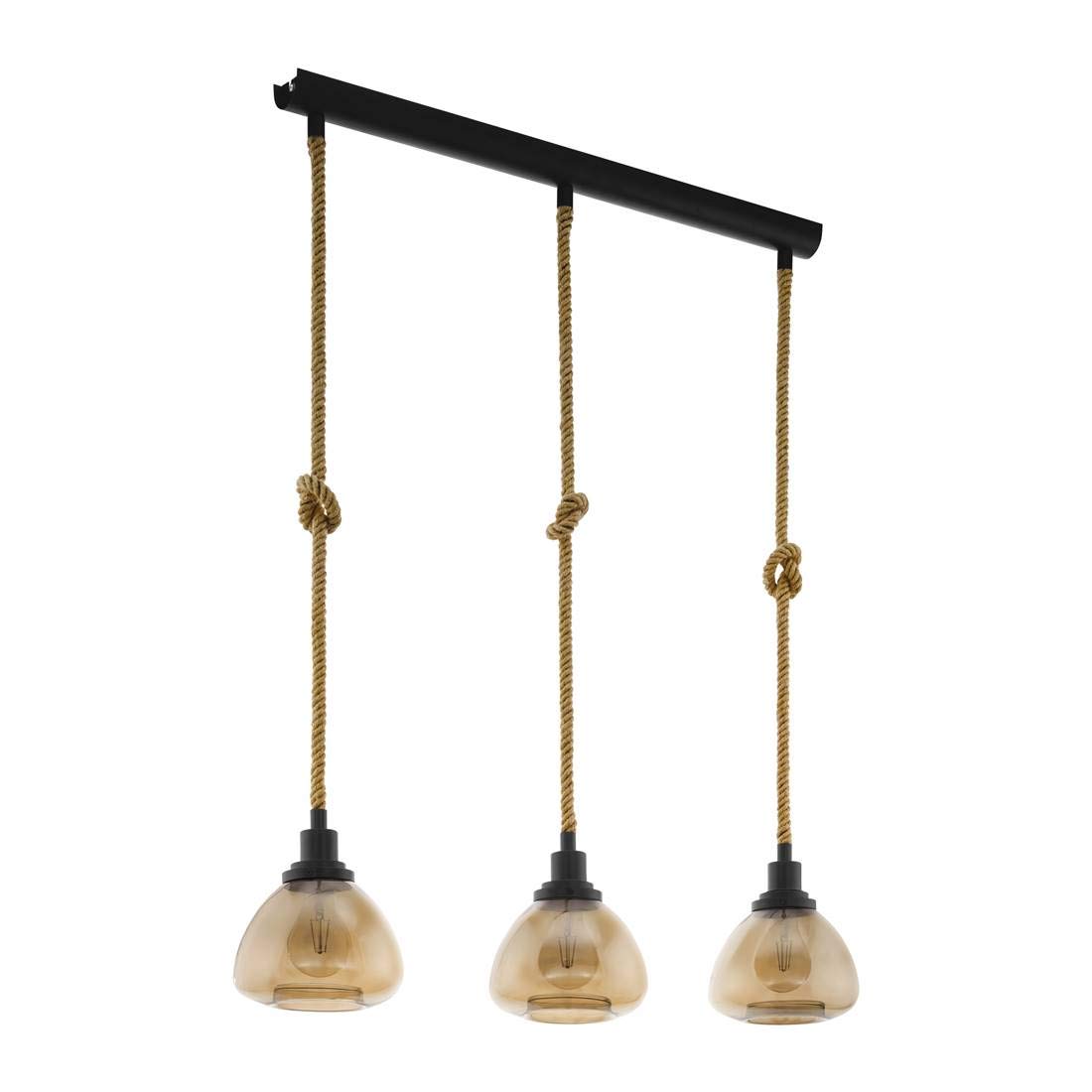 Eglo Rampside - Lampada a Sospensione Vintage 3 Luci, Nero