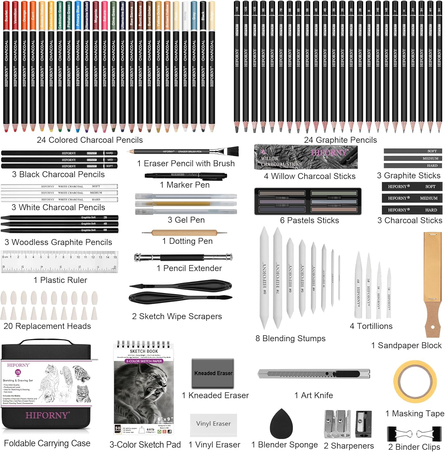 Hiforny Kit da Disegno 126 Pezzi con Album - immagine 2