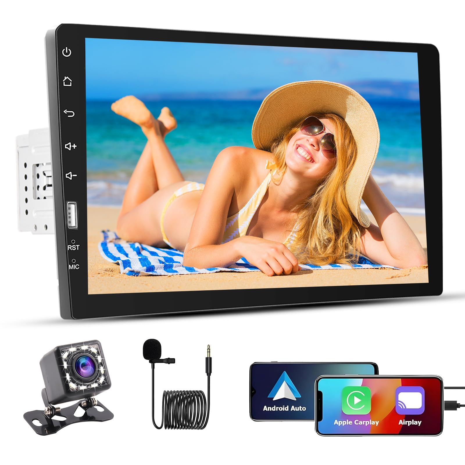 Hikity Autoradio 1 Din 9" Carplay Android Auto Touch Screen