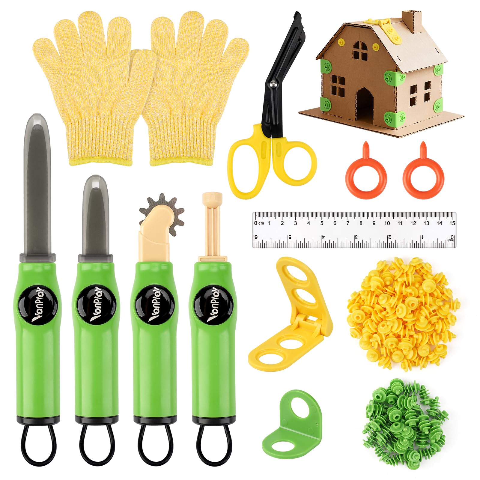 Kit de Construcción de Cartón para Niños 158 Piezas - Juego Educativo STEM con Cutter de Seguridad, Rodillo y Destornillador - Ideal para Creatividad DIY, Regalo para Niños y Niñas de 5 6 7 8 9 Años