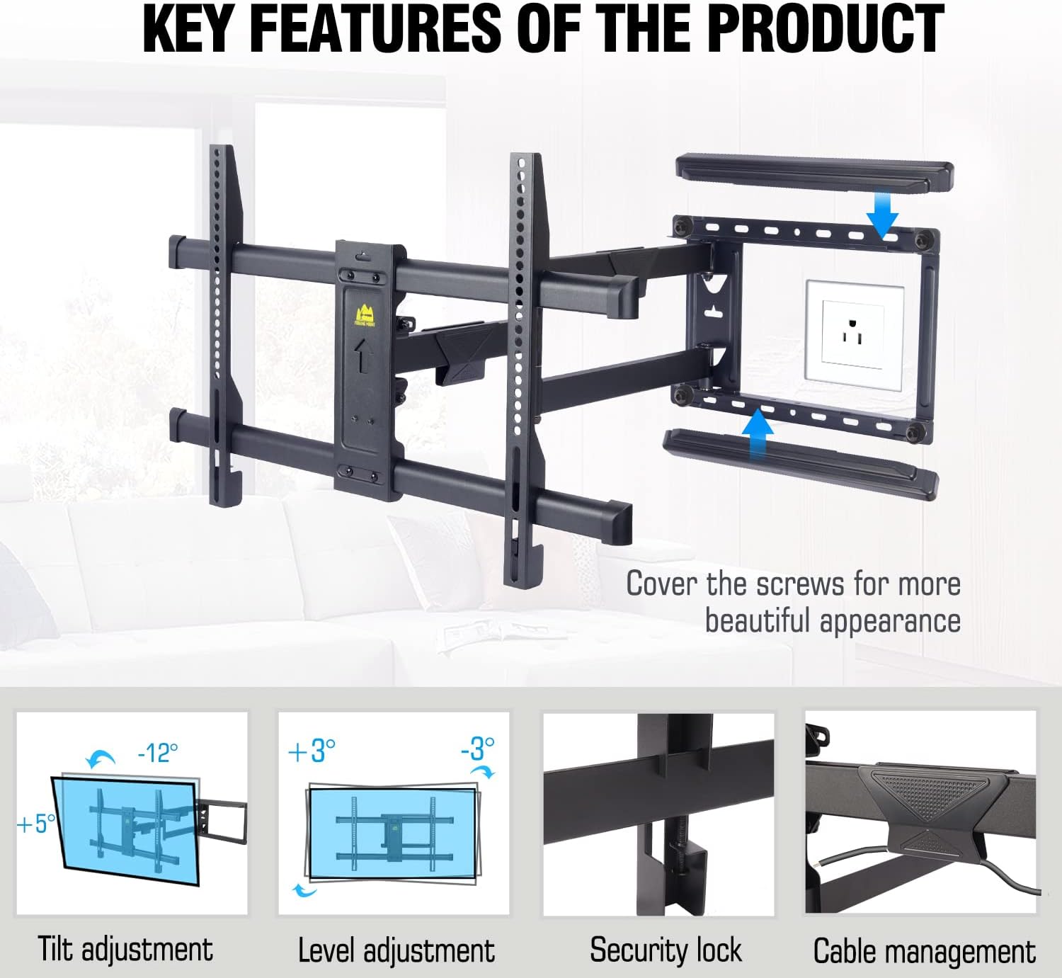 Supporto TV da Parete Orientabile e Inclinabile 37-75" - immagine 8