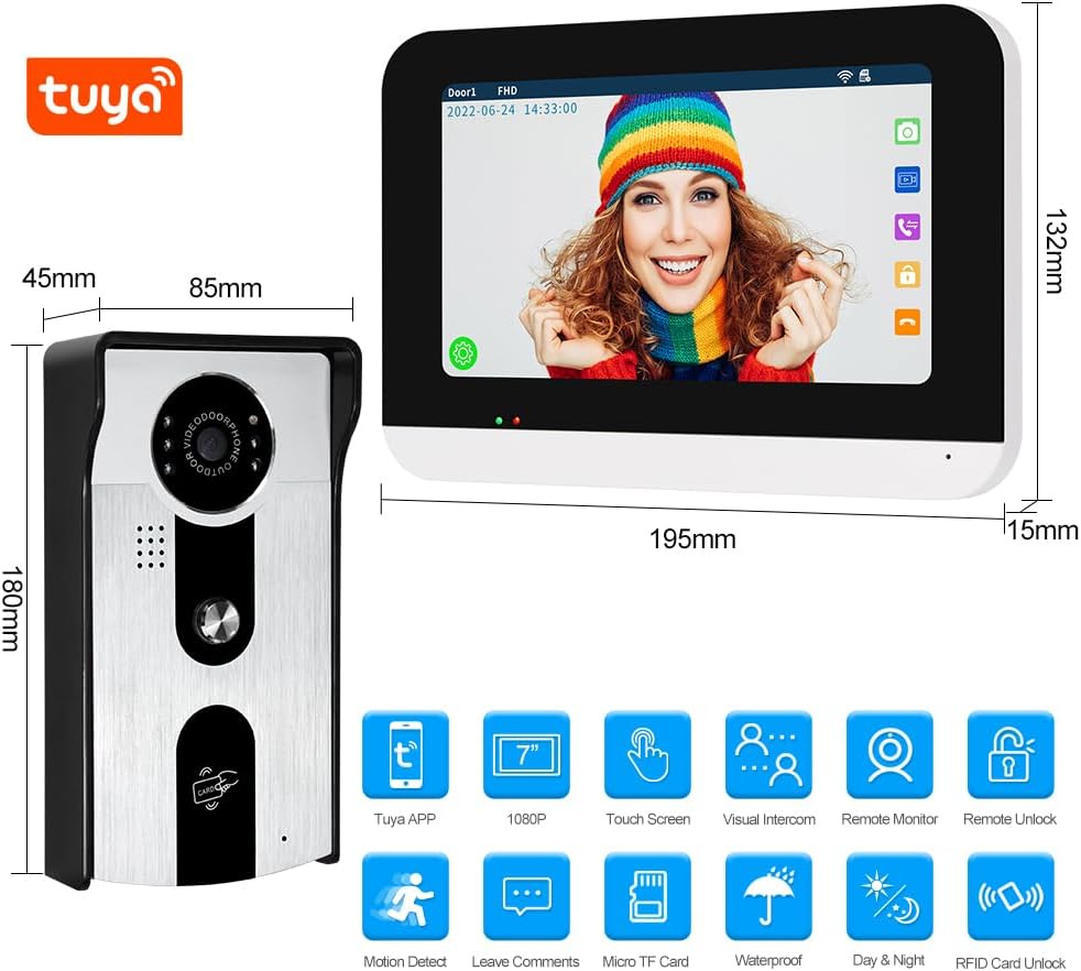 Videocitofono Cablato LCD TFT 7'' WiFi Tuya 1080P