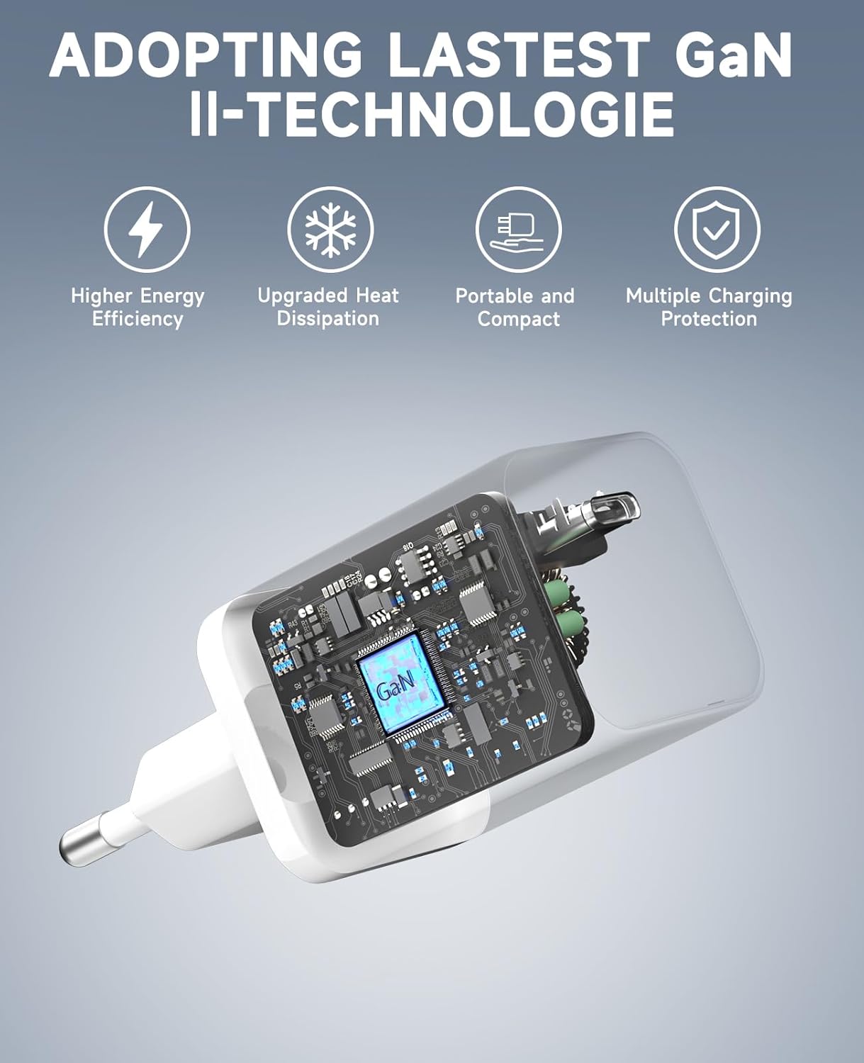Caricabatterie USB C 65W GAN II con Cavo 2M - immagine 6