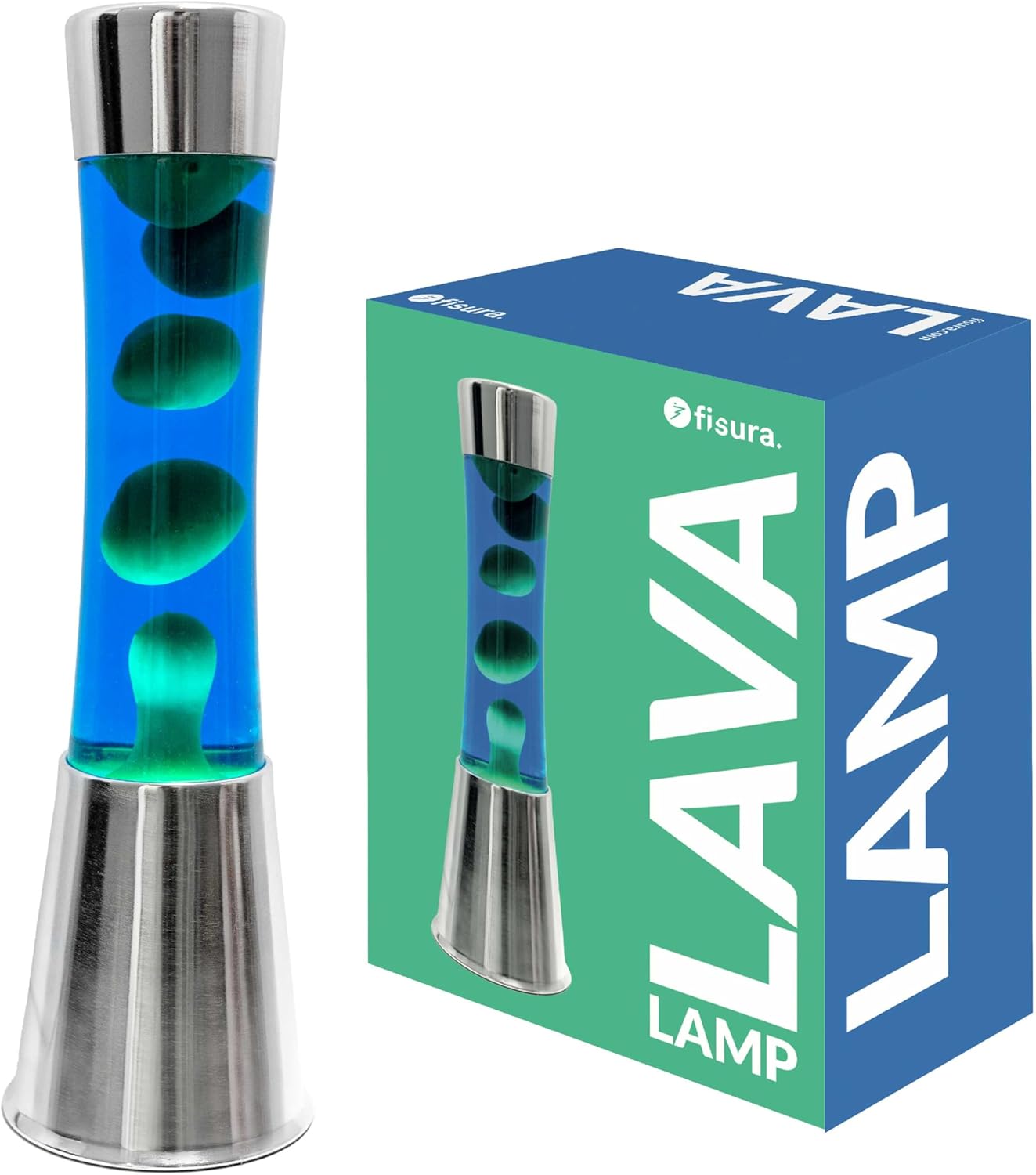 Lampada Lava Verde e Blu con Base Cromata - immagine 1