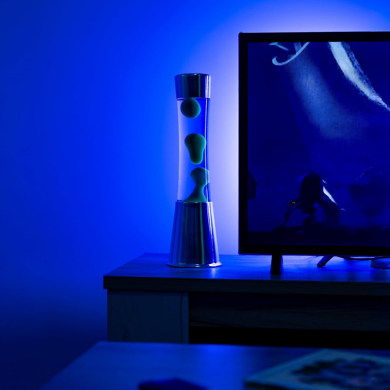 Lampada Lava Verde e Blu con Base Cromata - immagine 5