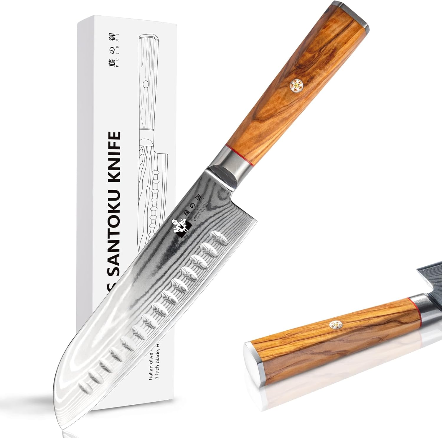 Fujuni Coltello Santoku Professionale Acciaio Damasco 18CM