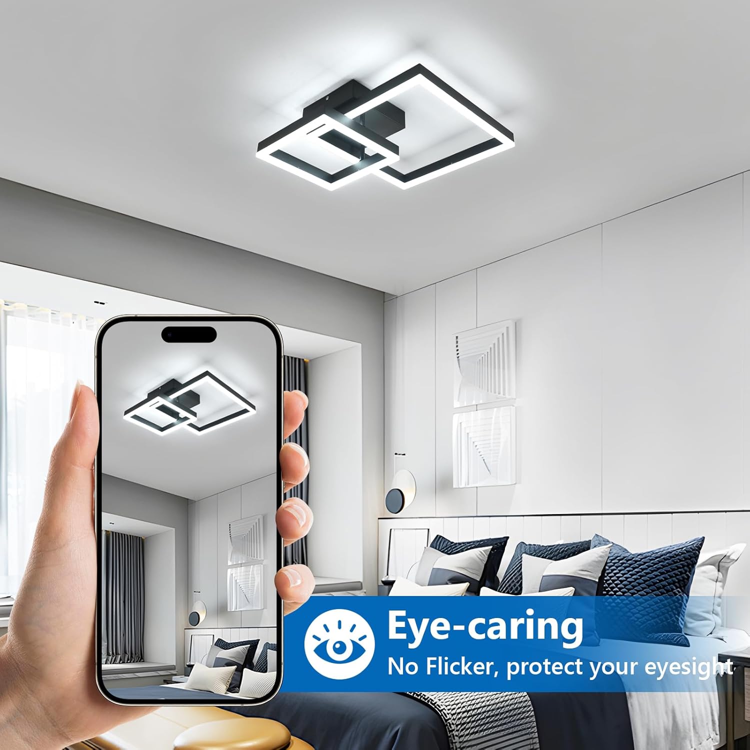 Delipop Plafoniera Led Soffitto Quadrata 36W 6500K, Nera - immagine 2