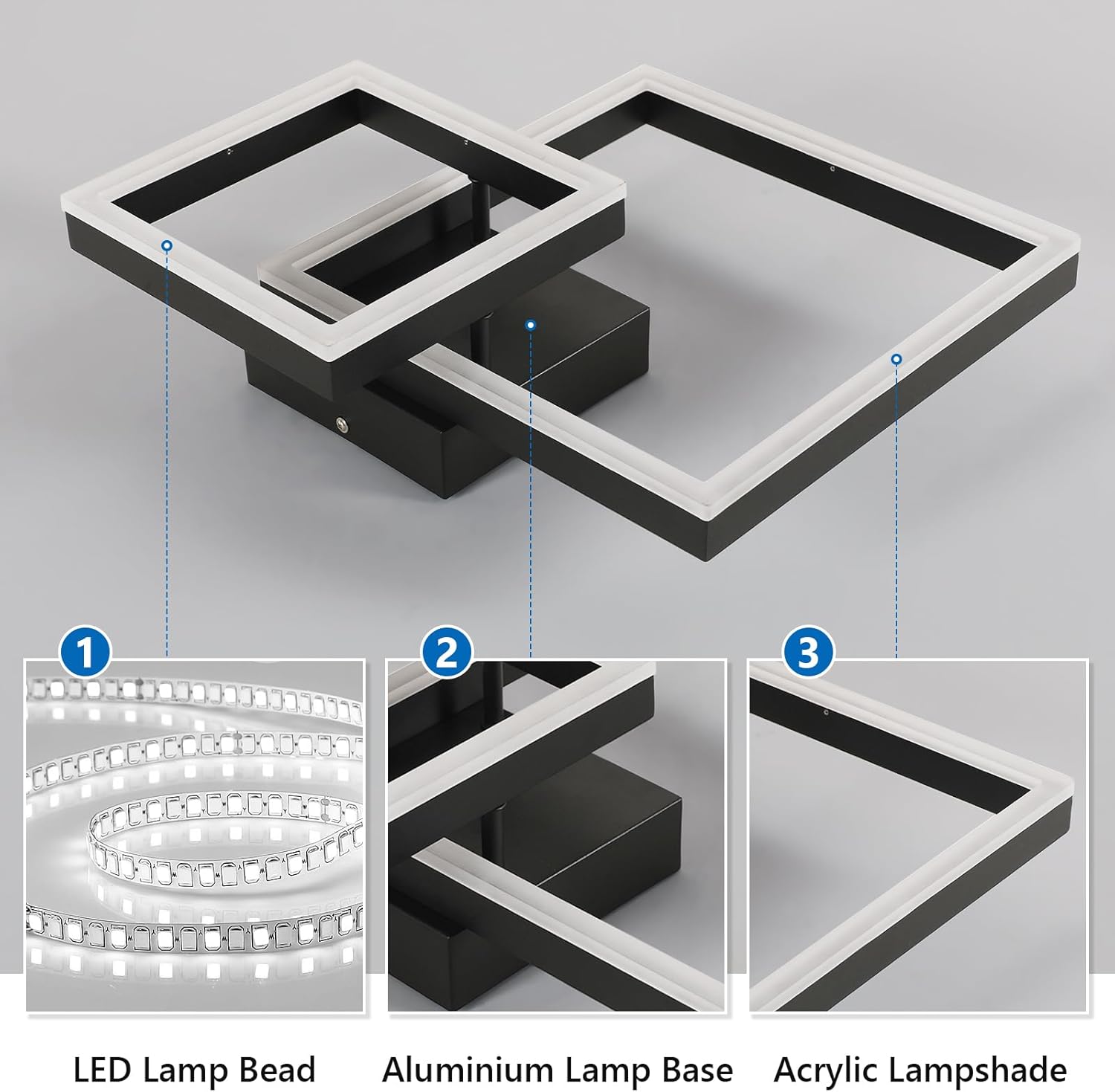 Delipop Plafoniera Led Soffitto Quadrata 36W 6500K, Nera - immagine 3