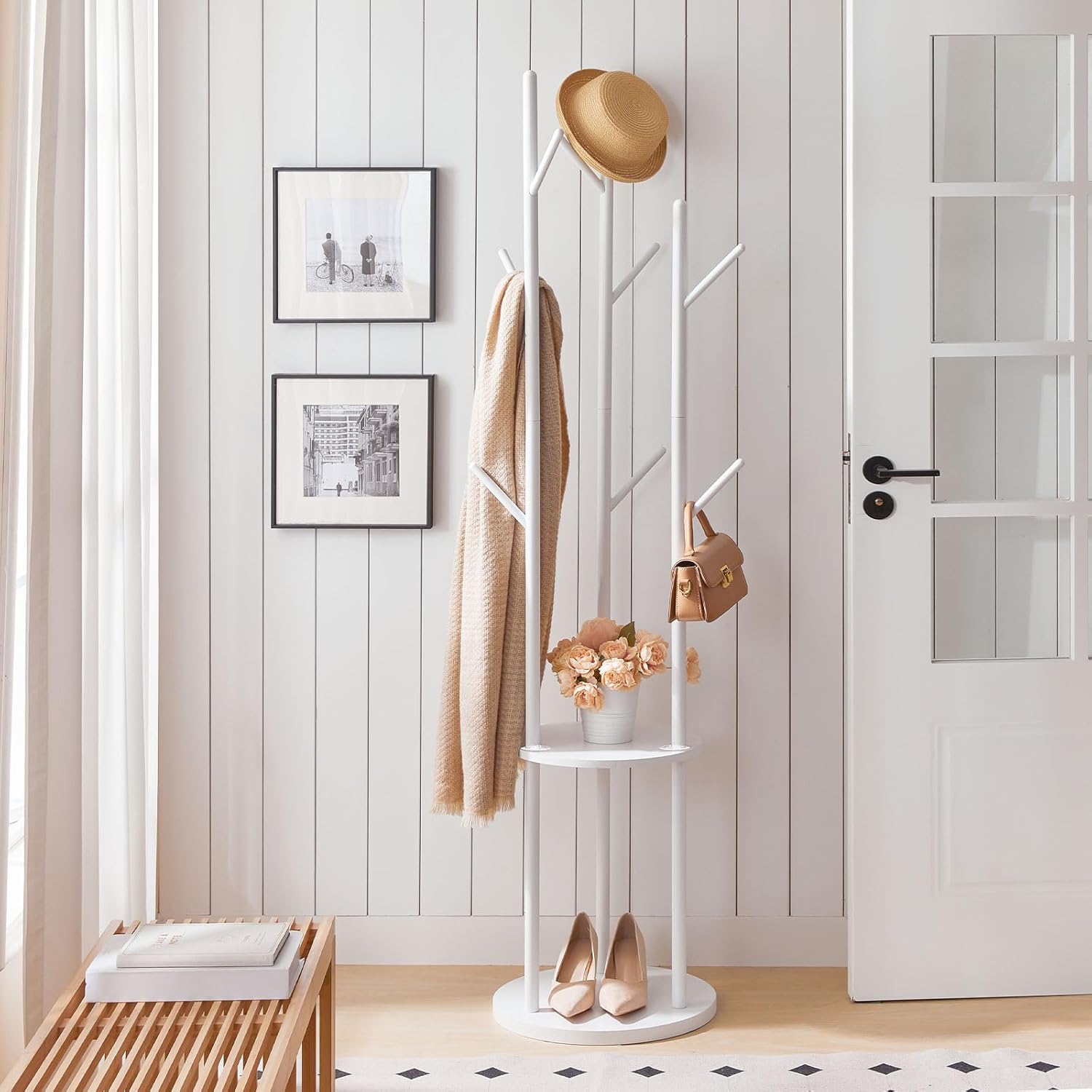 Hoobro Appendiabiti da Ingresso con 8 Ganci, Bianco - immagine 2