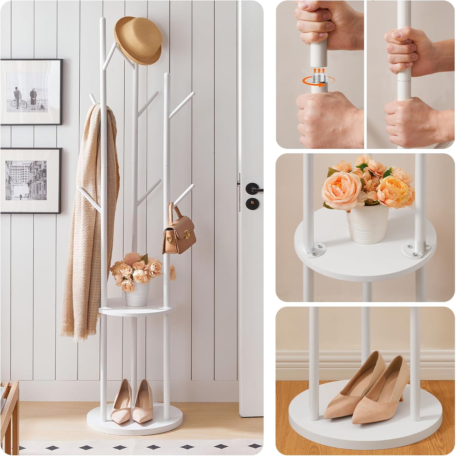 Hoobro Appendiabiti da Ingresso con 8 Ganci, Bianco - immagine 8