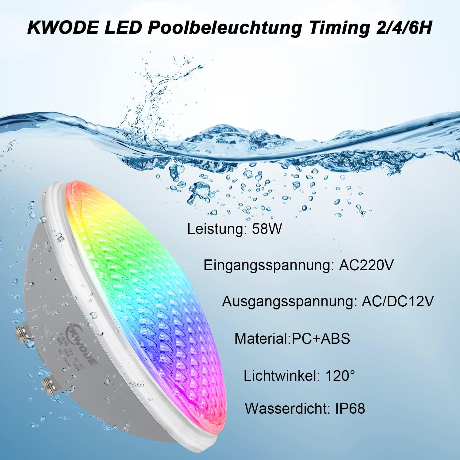 Kwode LED Pool Lighting PAR56 58W IP68 - immagine 2