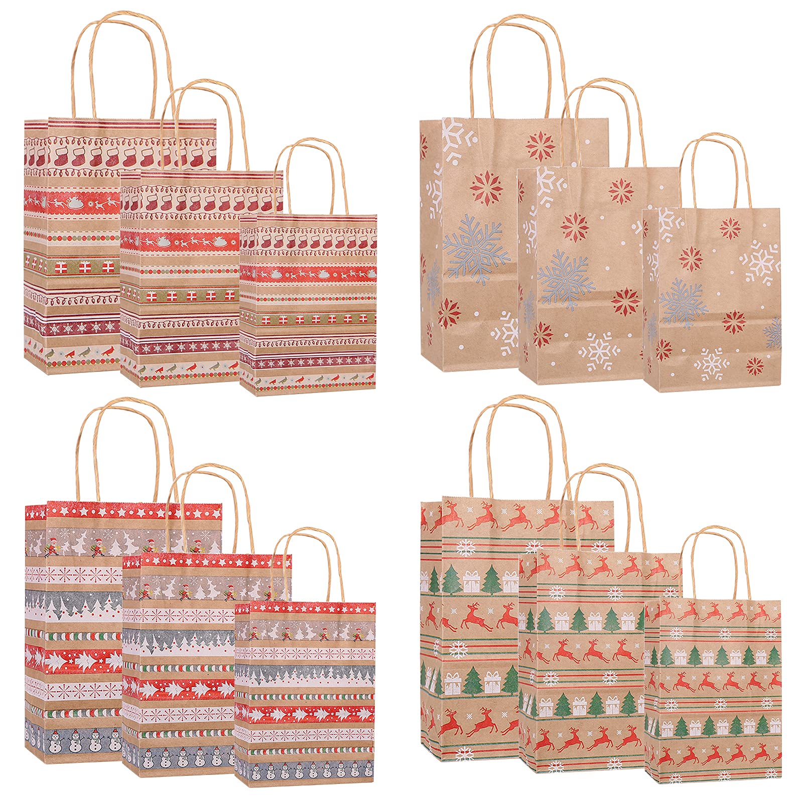 12 Pezzi Sacchetti Regalo di Carta Kraft Natale