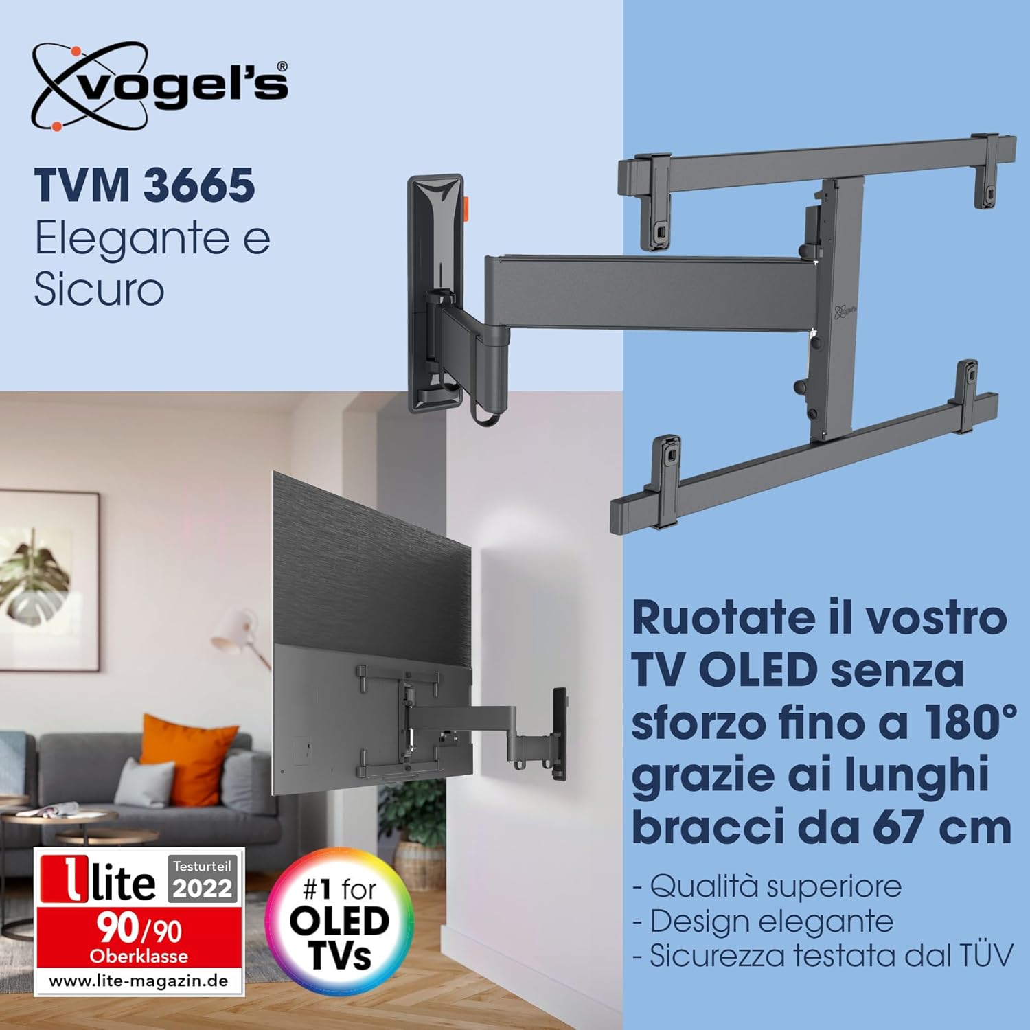 Vogel's TVM 3665 - Supporto TV OLED 40-77 pollici, Nero - immagine 2
