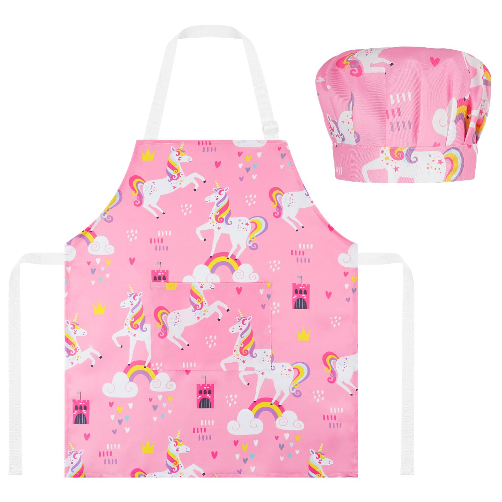 Set Grembiule e Cappello da Chef per Bambini, Bambini Grembiule e Cappello da Cuoco, grembiule da Cucina Regolabile con Tasche, grembiule da Chef per Cucinare e Cuocere la Pittura