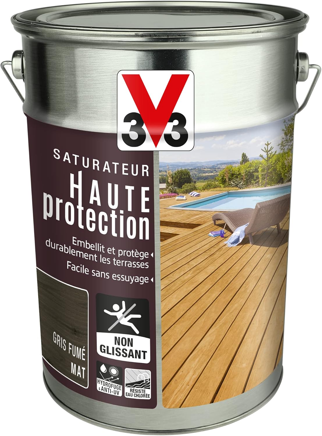 V33 - Saturatore per terrazzo, alta protezione, 5 l, colore: Grigio fumo