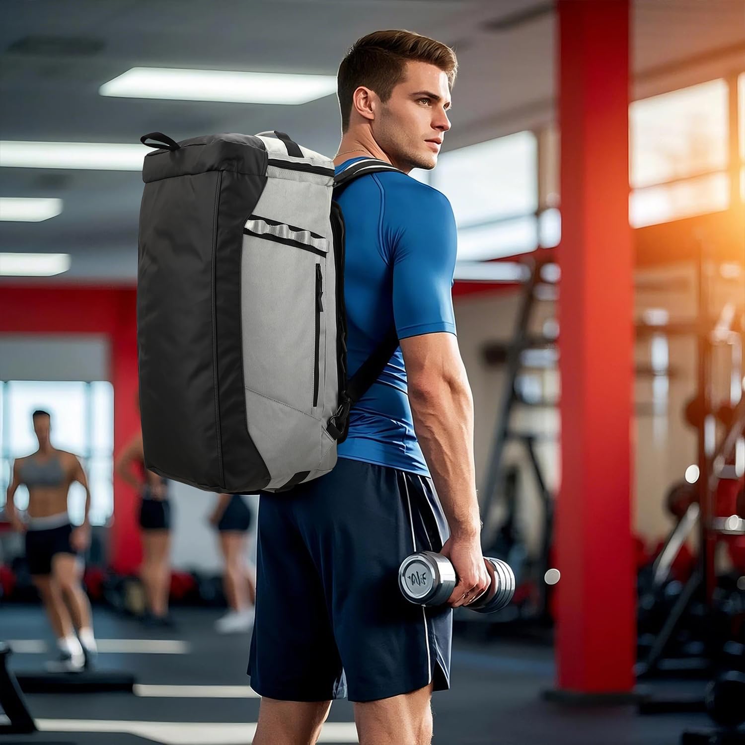 Borsone Palestra Uomo Grande 70L Grigio - immagine 2